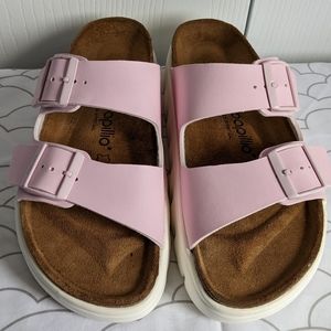 Birkenstock Papillio Arizona Chunky Rose Platform Faux Leather Pink Sandals 39